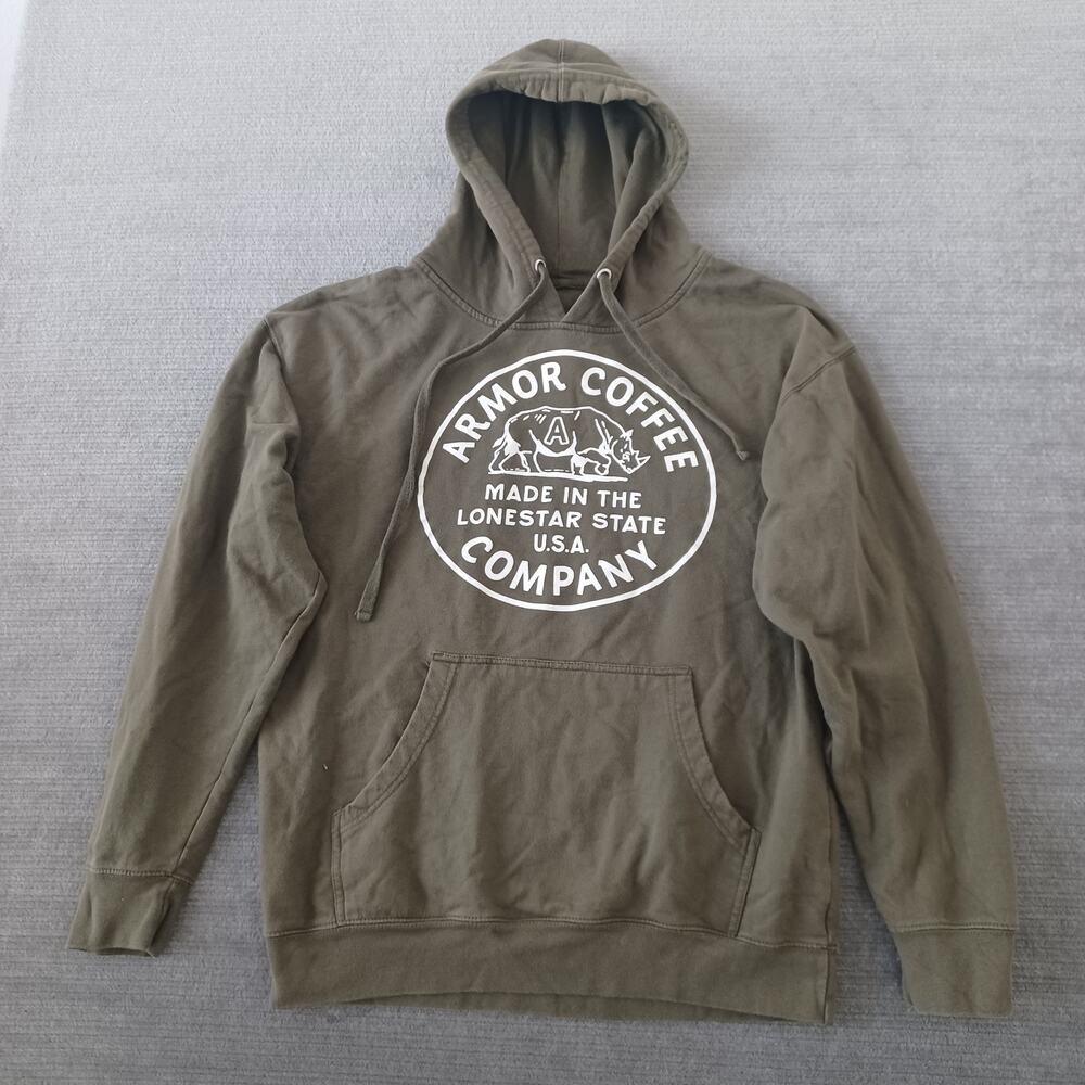 Armor Coffee Co. Hoodie Mens L Green Allen Texas Brewed By Veterans Rino Logo